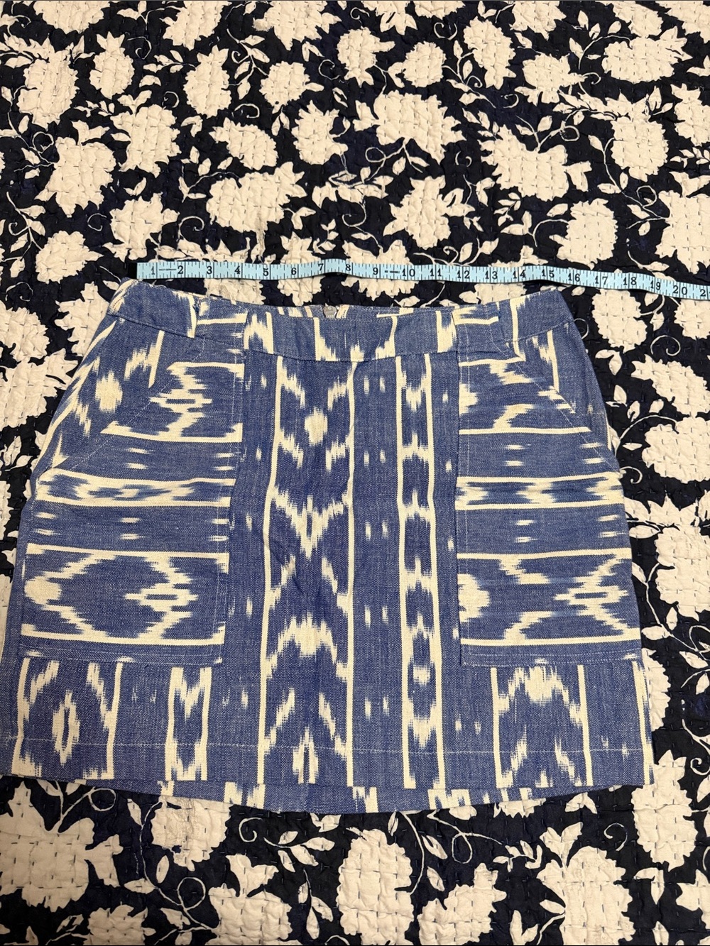 Mata Traders Blue and Cream Ikat Mini Skirt